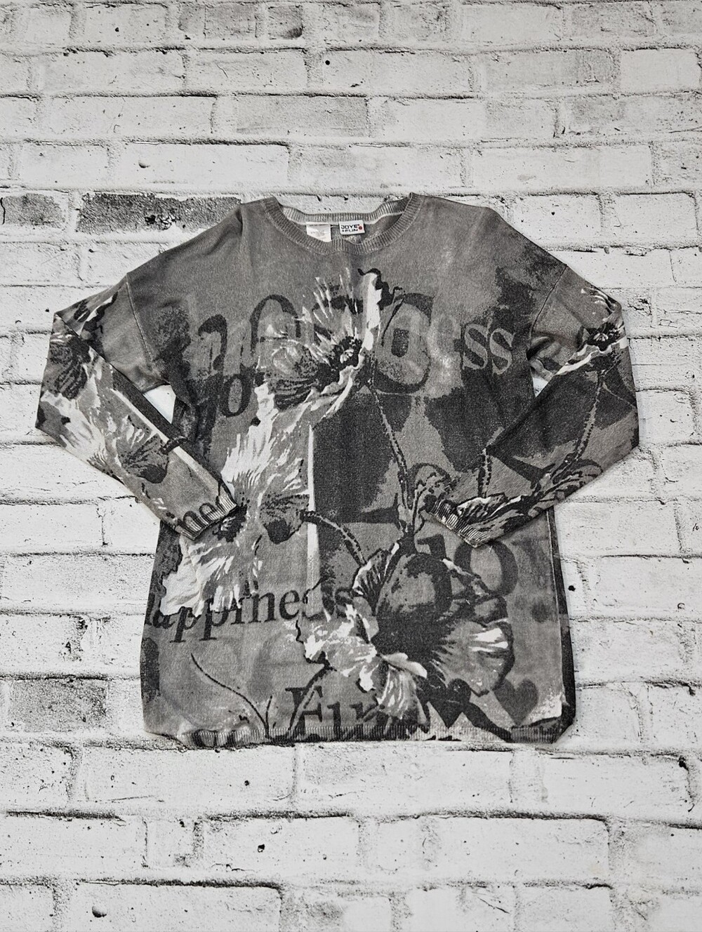 Joye + Fun Grey Floral Graphic Oversized Tunic Sweater Womens